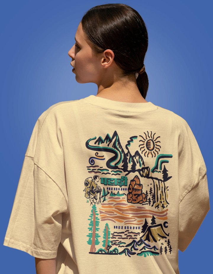 Pahadi Graphic Printed Drop-Shoulder Sleeves Cotton Oversized T-Shirt