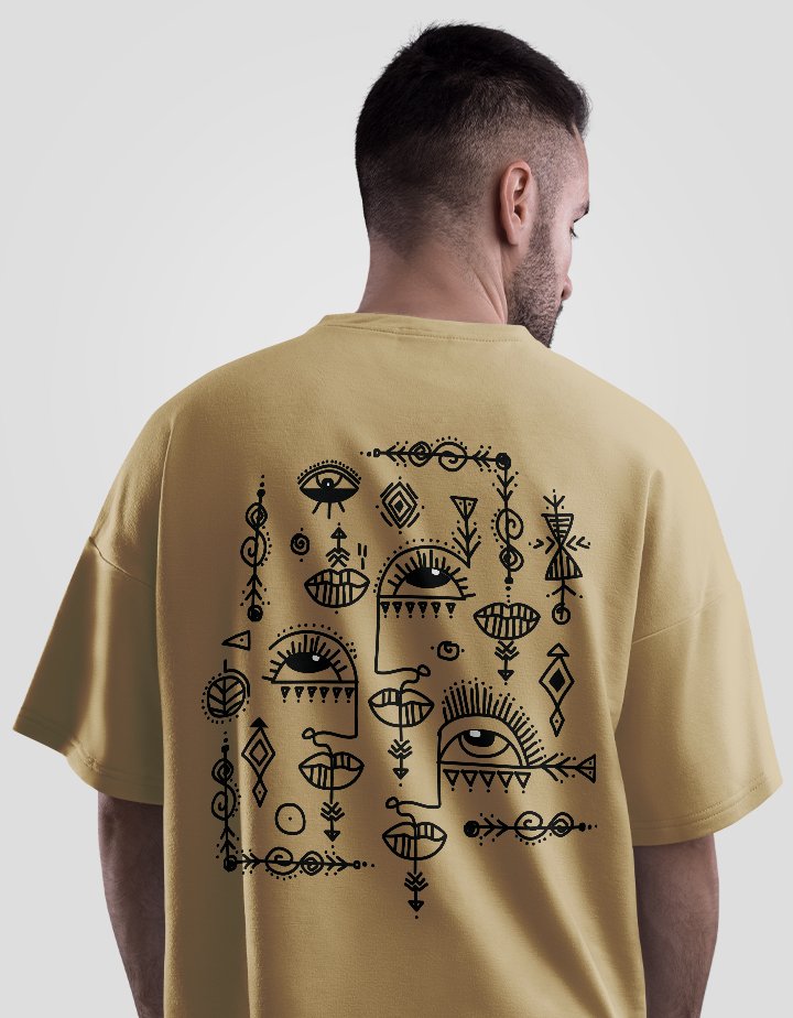 Eye Lineart Graphic Printed Drop-Shoulder Sleeves Cotton Oversized T-Shirt