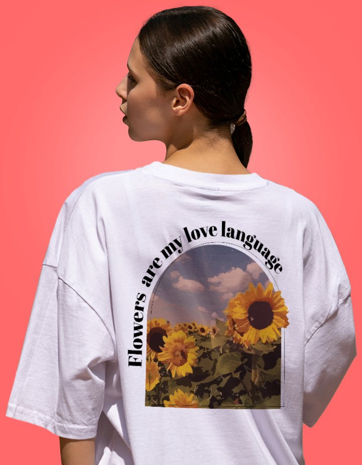 Sunflower Graphic Printed Drop-Shoulder Sleeves Cotton Oversized T-Shirt